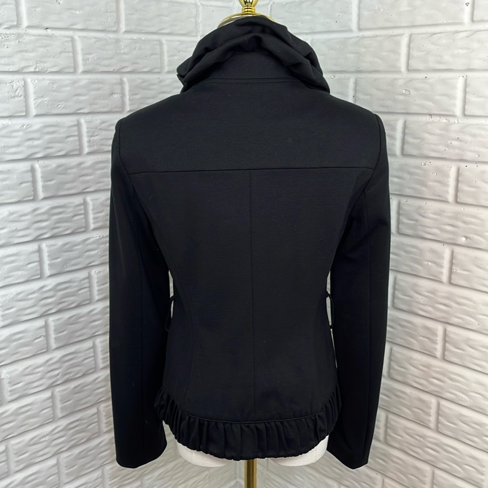 INC International Concepts BLACK RUFFLE COLLAR CARRER JACKET LINED SZ SMALL - Picture 2 of 14